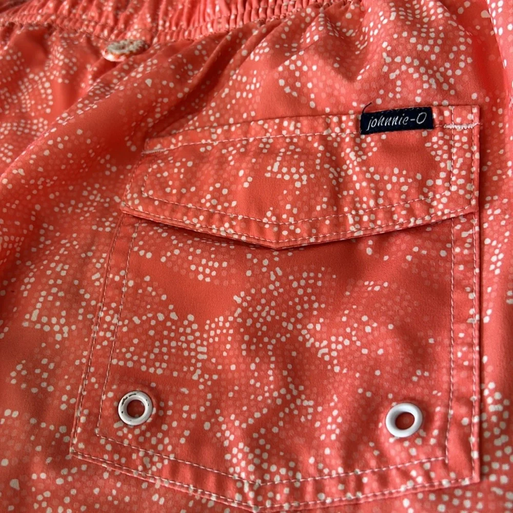 Johnnie-O Men’s Medium Swim Trunks Orange White Coral Sand-dollar Pattern